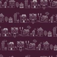 Hand-drawn seamless pattern with cute town Vector texture N2