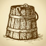 Old wooden bucket Vector sketch