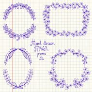 Set of hand drawn monochrome floral frames