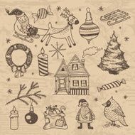 Vintage style hand-drawn Christmas set N7