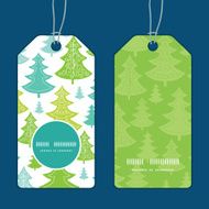Vector holiday christmas trees vertical round frame pattern tags set