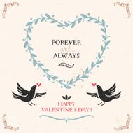 Valentine&#039;s day greeting card with birds lettering