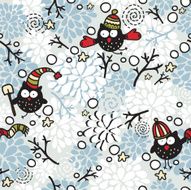 Winter seamless pattern with owl and snow