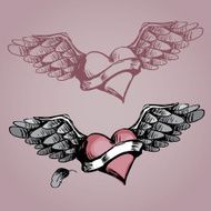 Hand Drawn Flying Heart Tattoo
