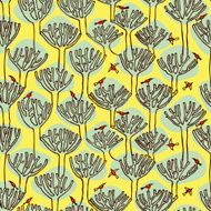 little birds flying in the yellow-green wood