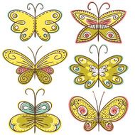 six hand draw butterflies