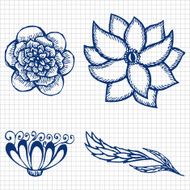 Floral doodling flowers set in tattoo style N4