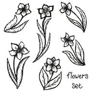 Floral doodling flowers set in tattoo style N5