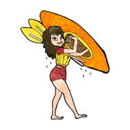 cartoon woman carrying canoe N13