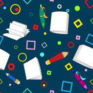School notes seamless pattern on dark blue background