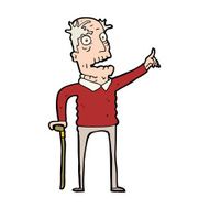 cartoon old man with walking stick N15