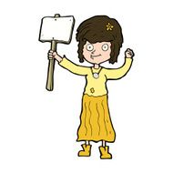 cartoon hippie girl with protest sign N12