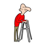 cartoon old man with walking frame N14