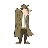 cartoon man in hat and trench coat N14
