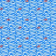 Nautical pattern with doode waves and fishes