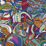 Seamless floral abstract hand-drawn waves pattern N2