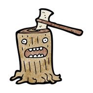 cartoon axe in tree stump N2