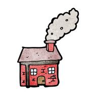 cartoon cottage with smoking chimney N4