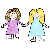 child&#039;s drawing fo two friends holding hands N2