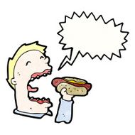 greedy man eating hot dog