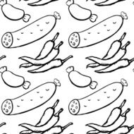 Seamless pattern with sausages and peppers