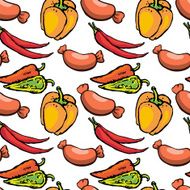 Seamless pattern with sausages and peppers N2