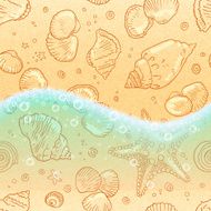 Sand with seashells and wave seamless pattern