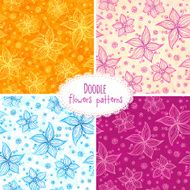 Hand drawn flower seamless patterns set