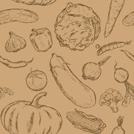 Vector Seamless Pattern of Sketch Vegetables