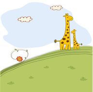 giraffe and her baby in nature