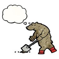 cartoon bear digging with spade N3