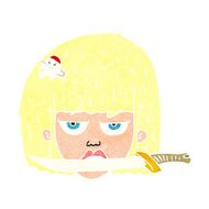 cartoon woman holding knife between teeth N15