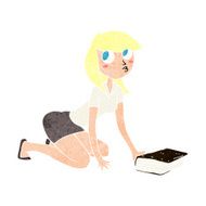 cartoon girl picking up book N16