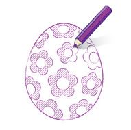 Purple Pencil Shading Easter Egg with Flowers