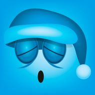 Vector Cute Cartoon Blue Face With Santa Sleep Hat