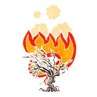 burning tree retro cartoon