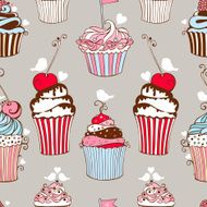 Seamless pattern decorative hand drawn sweet cupcakes