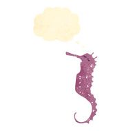 retro cartoon seahorse with thought bubble