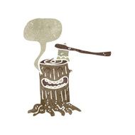 retro cartoon happy tree stump