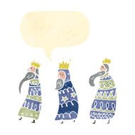 retro cartoon three kings with speech bubble
