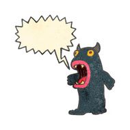 retro cartoon hairy monster with speech bubble N6