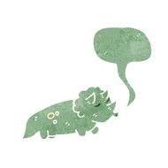 retro cartoon triceratops with speech bubble