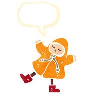 retro cartoon person in rain coat