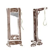 retro cartoon guillotine and hangman&#039;s noose