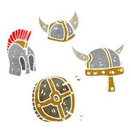 retro cartoon helmets and shield