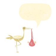 retro cartoon stork and baby