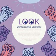 Owl&#039;s Angled Around Edge &quot;Looking Who&#039;s Having Birthday&quot; Greeting Card N2