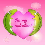 Valentines day card Couple of cute crocodiles with big heart