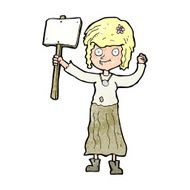 cartoon hippie girl with protest sign N14