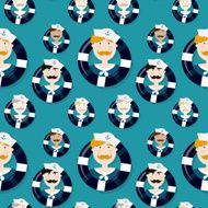 Different sailors seamless vector pattern in cartooning style